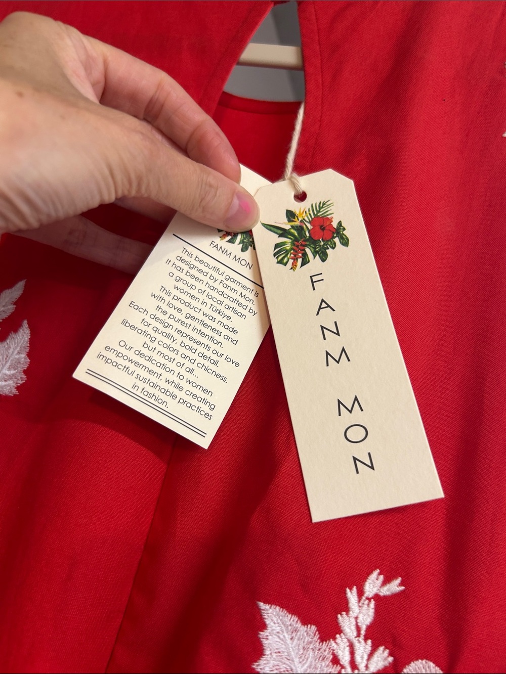 Fanm Mon Nursel Embroidered Crew Neck Short Sleeve A-Line Midi Dress NWT - Picture 9 of 9
